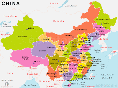 Carte de la Chine Departement Région