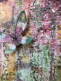 Textured Canvas with PaperArtsy Fresco Paint, Seth Apter Izink Ice, Tim Holtz Transparent wings