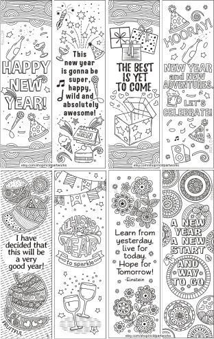 New Year Coloring Bookmarks Set 1