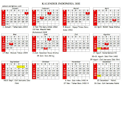 Di sini saya menyediakan link download kalender 2011 lengkap dengan hari 