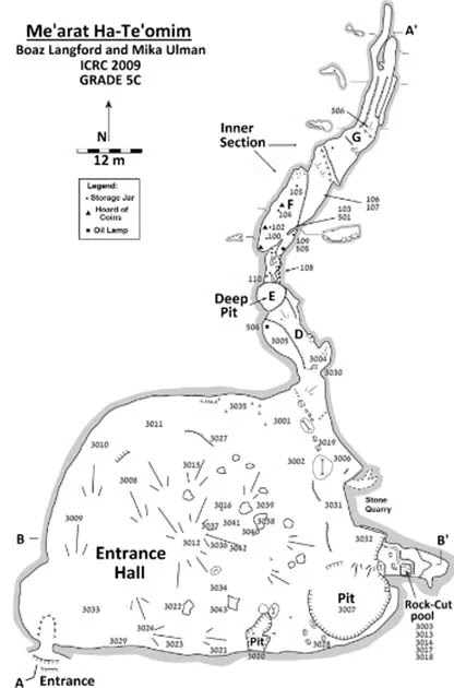 Κάτοψη του σπηλαίου Te'omim. [Credit: B. Langford, M. Ullman/ Te’omim Cave Archaeological Project]