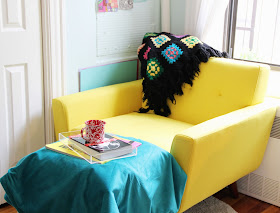 Brightly coloured book nook