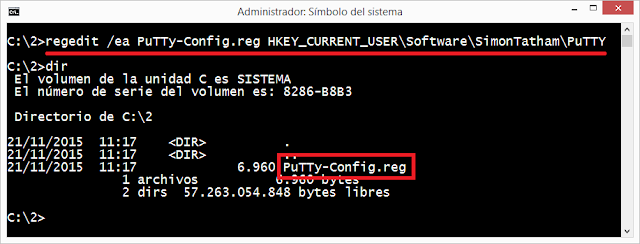 PuTTy: Exportar configuración