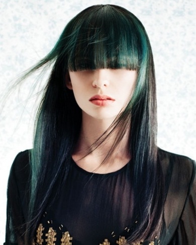 Black Hair and Green Highlights 2014