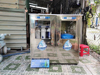 Máy lọc nước bán công nghiệp 50 l/h có tủ inox 2 vòi