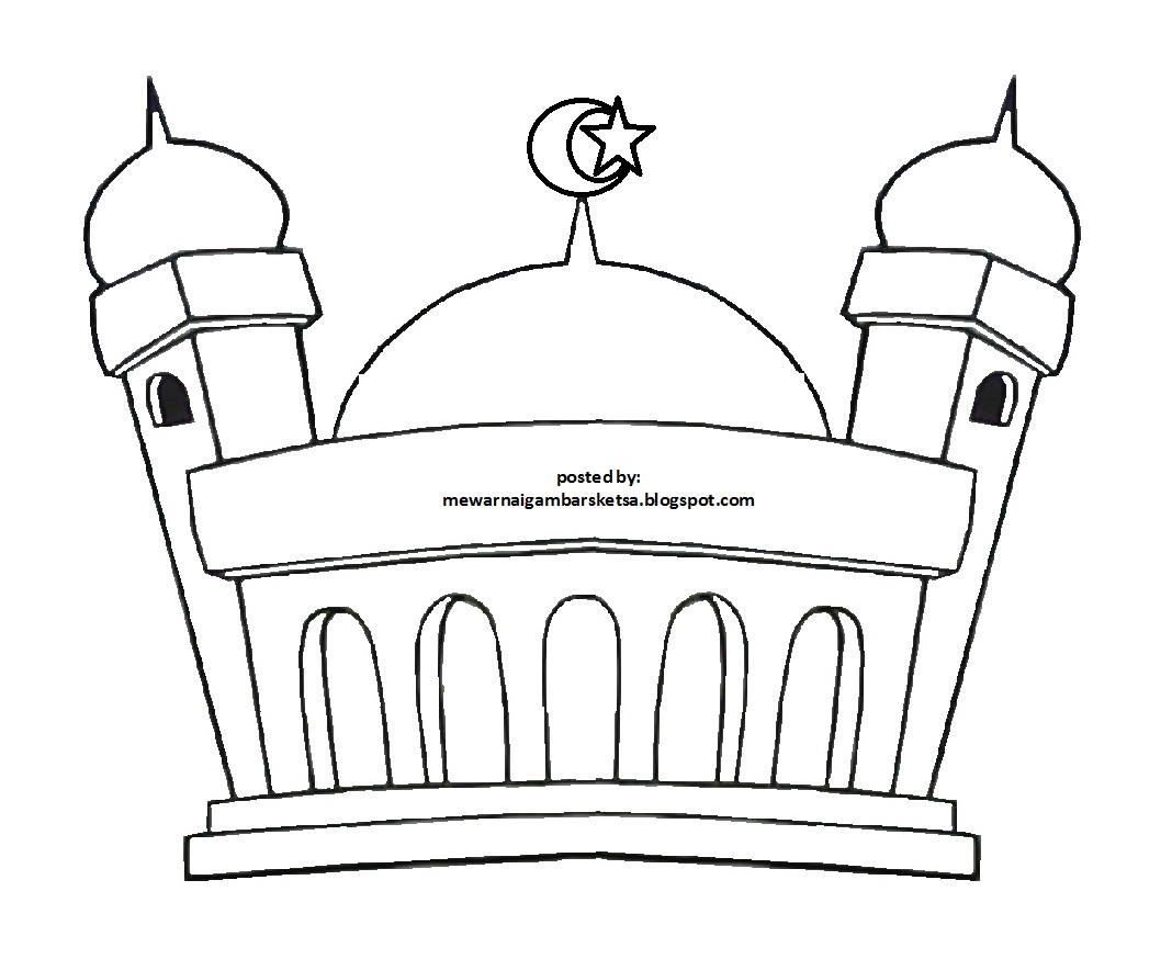 Mewarnai Gambar: Mewarnai Gambar Sketsa Masjid 18