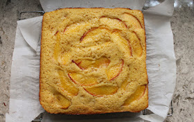 Food Lust People Love: The juicy fresh Georgia peaches inside and on top of this sweet peach cornbread make it super moist and absolutely delicious. You should use fresh sweet peaches when they are in season but you can certainly substitute canned peaches out of season.