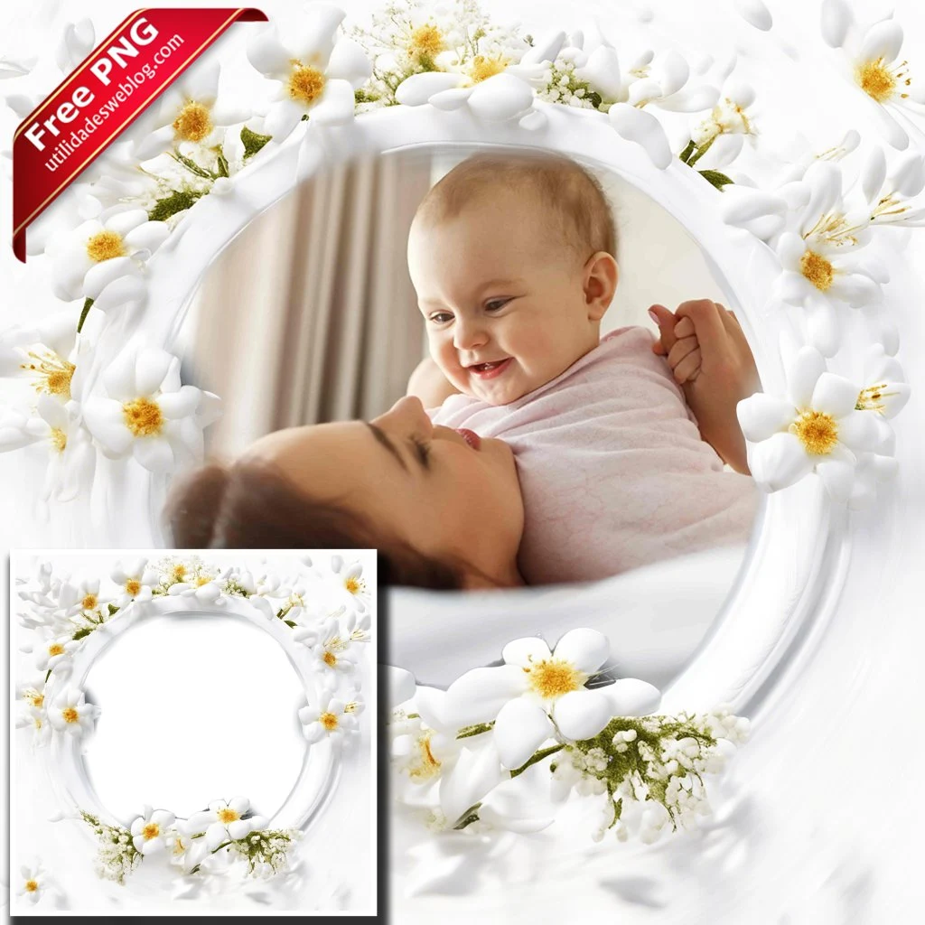 marco para fotos con flores de abelia blancas en png con fondo transparente para descargar gratis