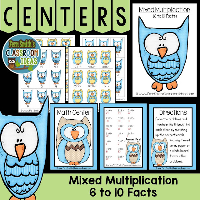 Fern Smith's Classroom Ideas Mixed Multiplication Math Center Games 6 to 10 Multiplication Facts at TpT, TeacherspayTeachers.