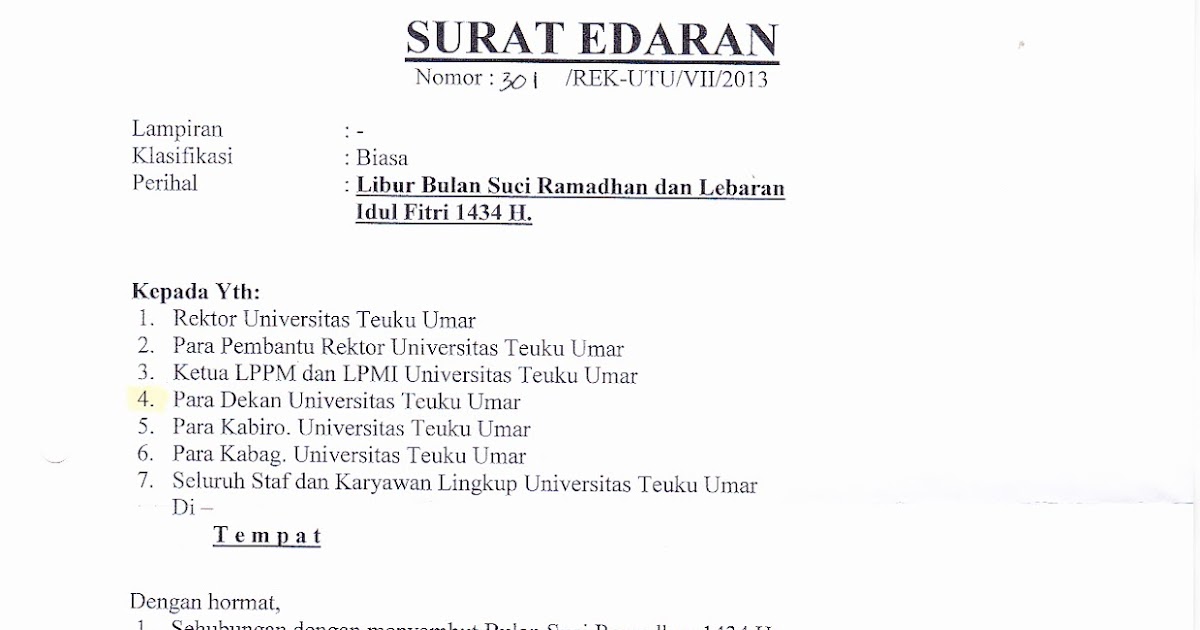 Surat Edaran Libur Ramadhan/Lebaran ~ Fakultas Perikanan 