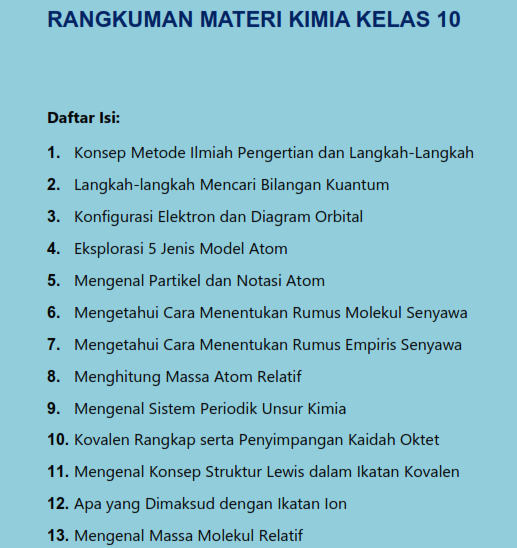 Rangkuman Materi Kimia Kelas 10 Lengkap