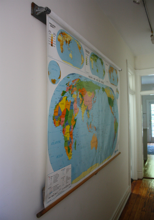 pull down world map World History Hanging Our School Map 17 Apart pull down world map
