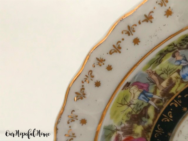 vintage ashtray pastural toile de juoy scene gilded