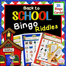 Back to School Bingo Riddles Speech Therapy activity  www.speechsproutstherapy.com