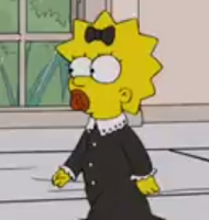 Maggie Simpson vestita come Mercoledì Addams