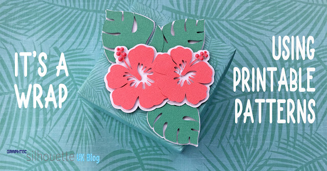 Make gift wrap with the FREE Tropical Leaves file on your Silhouette. Tutorial by Janet Packer Crafting Quine http://craftingquine.blogspot.co.uk for GraphtecGB Silhouette UK.