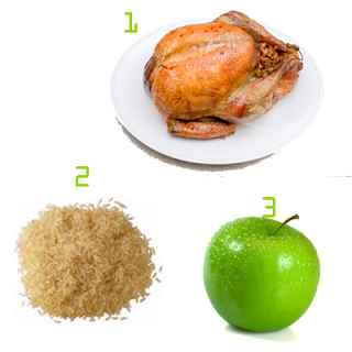 dieta arroz, pollo y manzanas