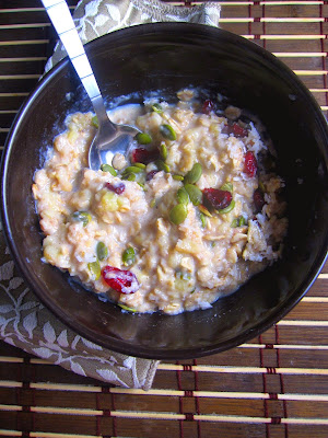 Coconut, Cranberry and Pumpkin Seed Microwave Oatmeal