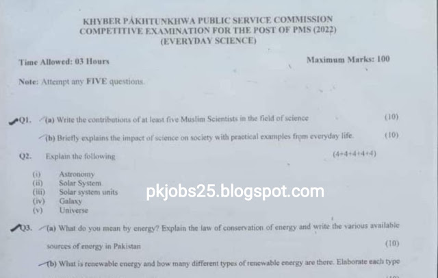 KPPSC PMS Everyday Science Paper 2022