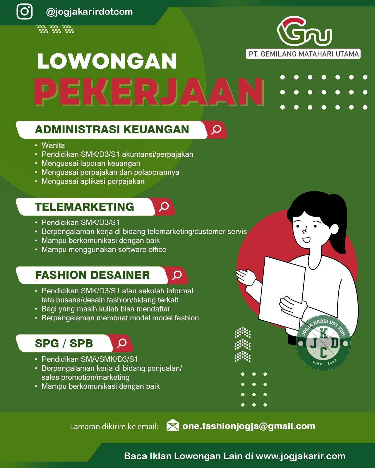 Loker Mei 2024 di PT Gemilang Matahari Utama Jogja, Klaten