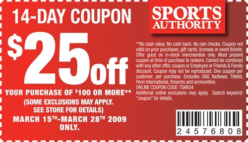  through the Internet and Sports Authority coupons for sporting goods are 