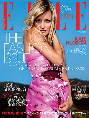  actress Kate Hudson graces the cover and pages of Elle April issue