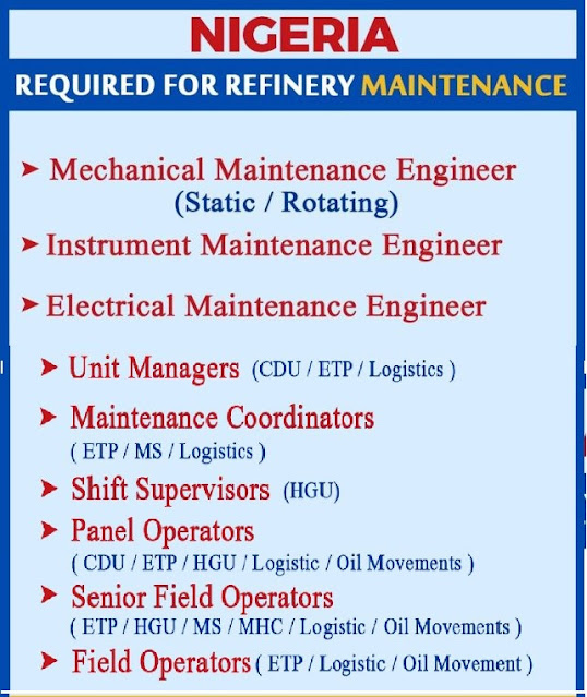 Job vacancies in Nigeria 2022 - Refinery Maintenance