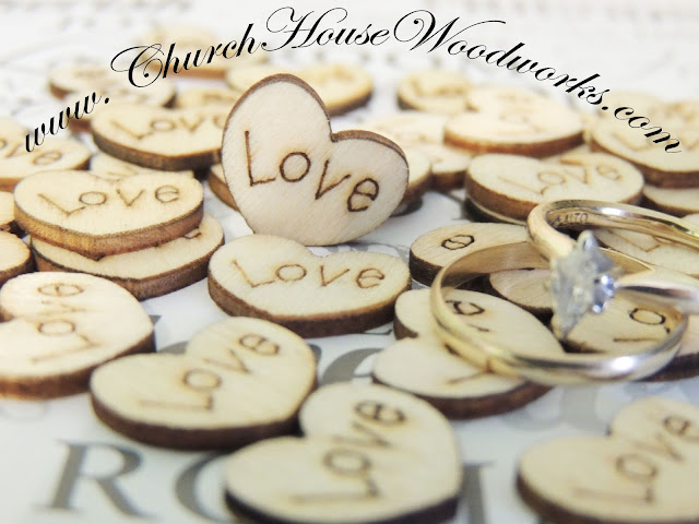 Wood Engraved Love Hearts For Rustic, Country, Barn Weddings, Bridal or Baby Showers by Church House Woodworks