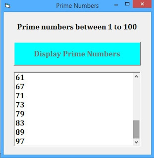 prime numbers from 1 to 100