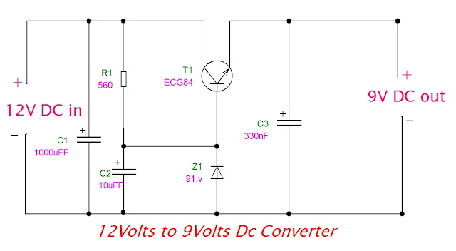 12V DC to 9V DC converter circuit diagram