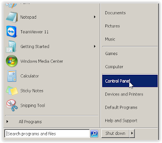 Control Panel di Start Menu