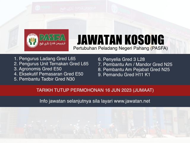 Jawatan Kosong Pertubuhan Peladang Negeri Pahang (PASFA) Jun 2023