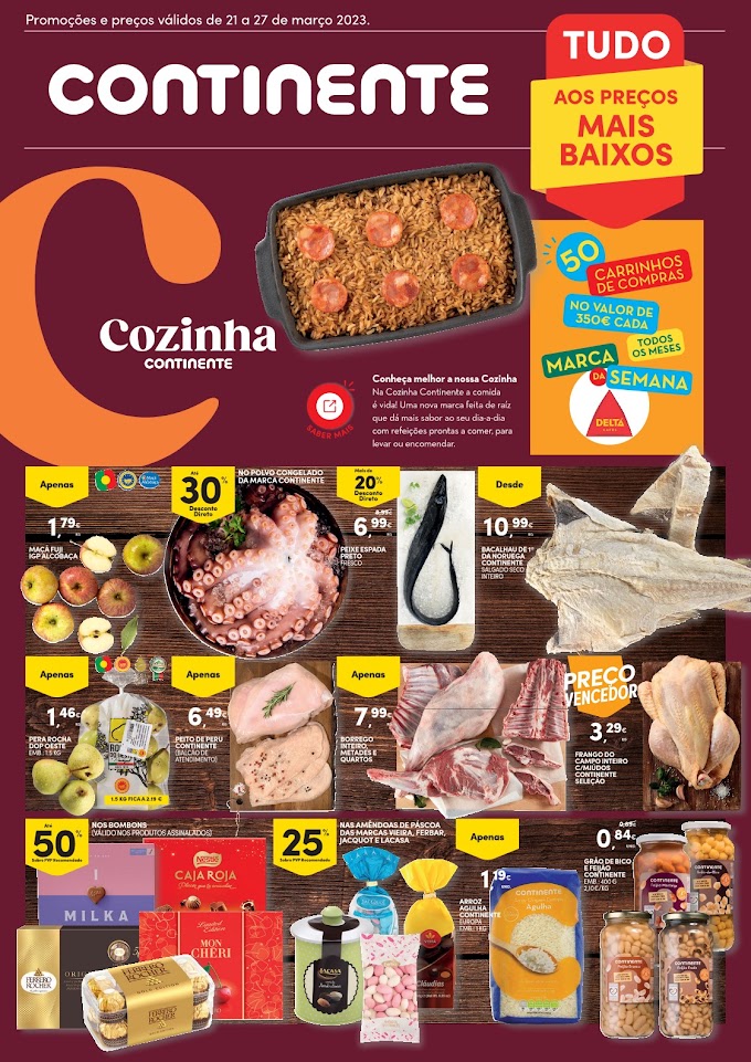 Folheto CONTINENTE "Tudo aos Preços Mais Baixos" com grande seleção de produtos até 27 de março