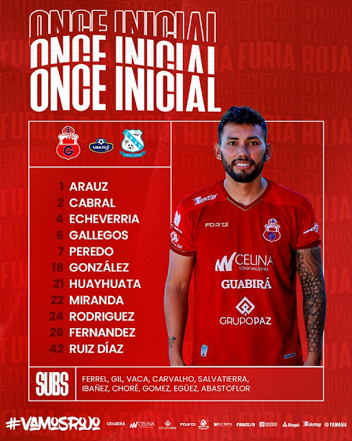 Alineaciones de Guabira vs Vaca Diez