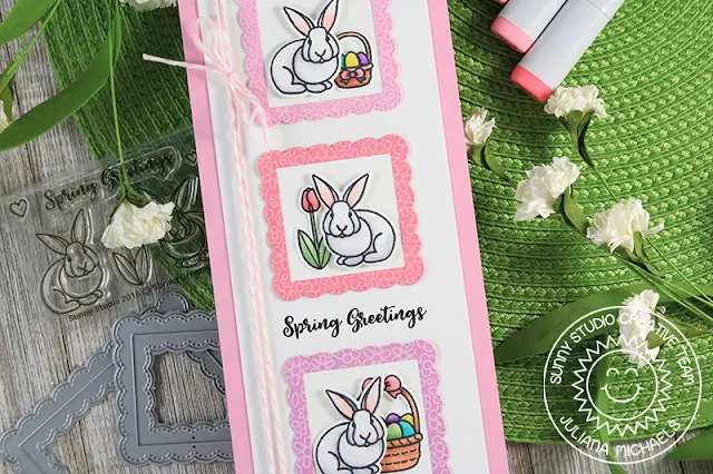 Sunny Studio Stamps: Spring Greetings Chubby Bunny Fancy Frames Spring Themed Card by Juliana Michaels 