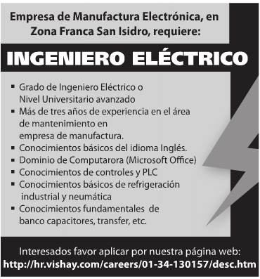 #Empleo Empresa del area Electronica Solicita Ingeniero Eléctrico