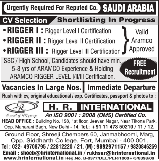 Reputed co urgent jobs in KSA - Free Recruitment