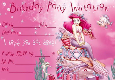 Party Invitations Printable on Ariel Printable Birthday Party Invitation