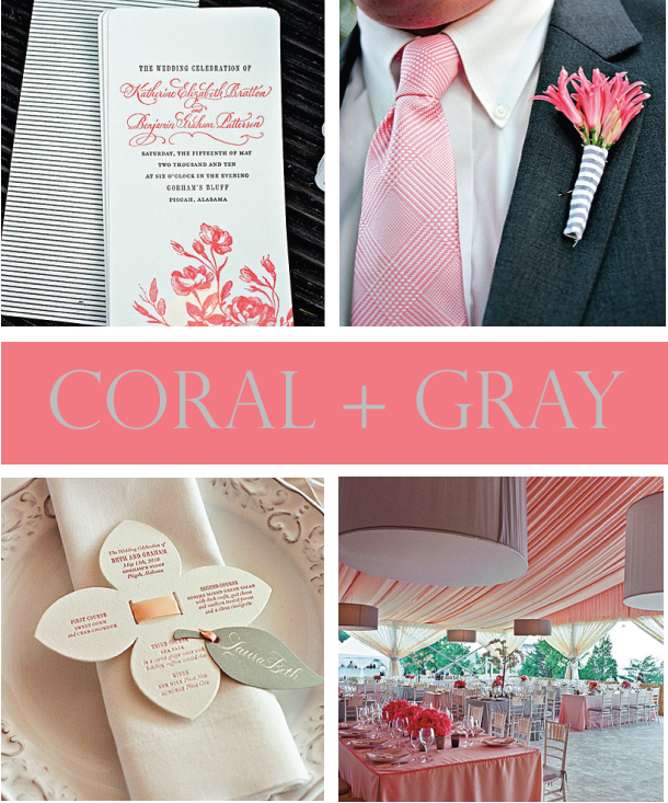 I'm also loving the color theme the couple chose coral and gray