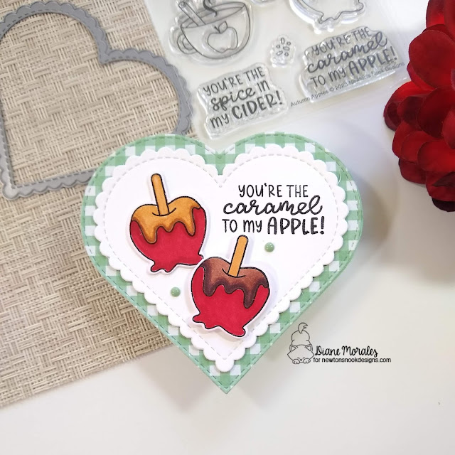 Caramel Apple Card by Diane Morales | Autumn Apples Stamp Set, Heart Frames Die Set and Autumn Paper Pad by Newton's Nook Designs #newtonsnook #handmade