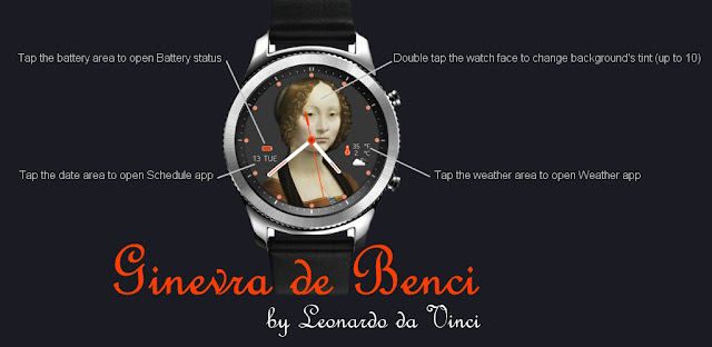 Tapable zones on the watch face for Samsung Galaxy Watch (Gear Watch) Ginevra de Benci.