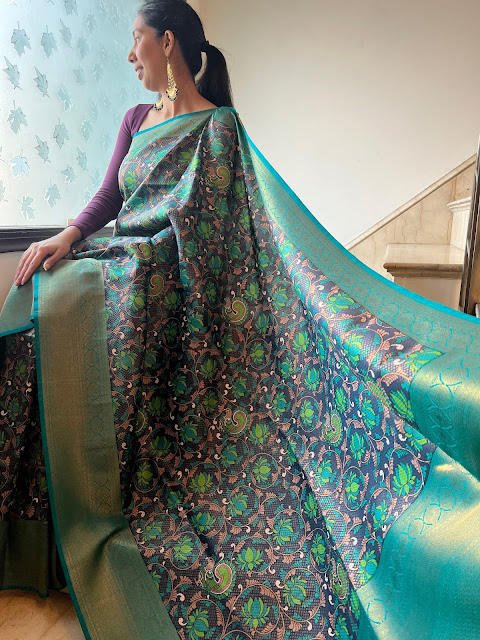 Kanjeewaram bespoke printed saree