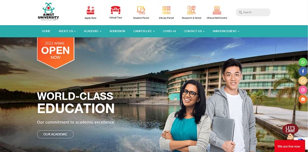 Screenshot from AIMST University webpage