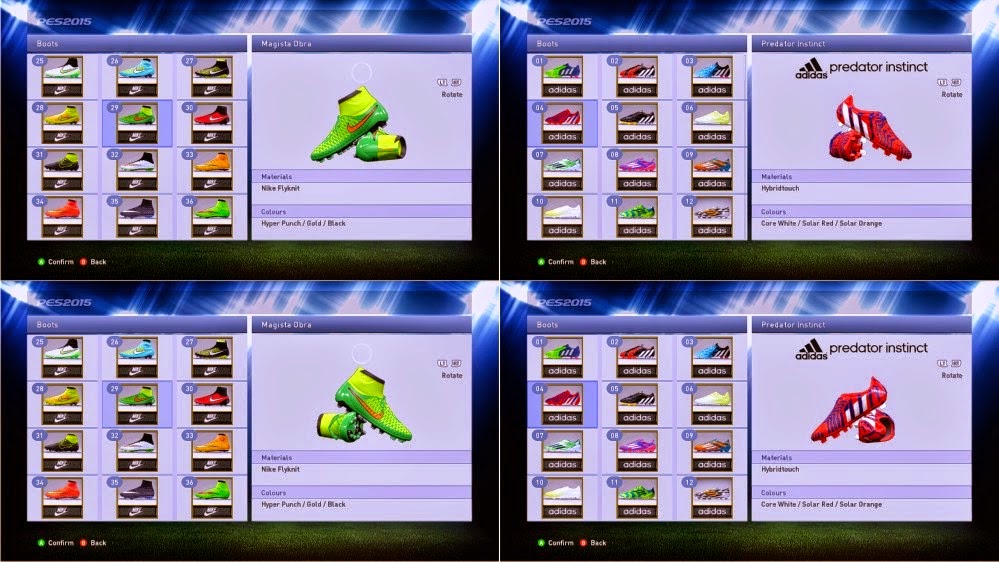 PES 2015 PC: Chuteiras Adidas Predator + Nike Magista boots