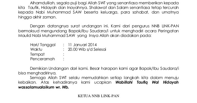 Contoh Surat Undangan Peringatan Maulid Nabi Muhammad SAW 