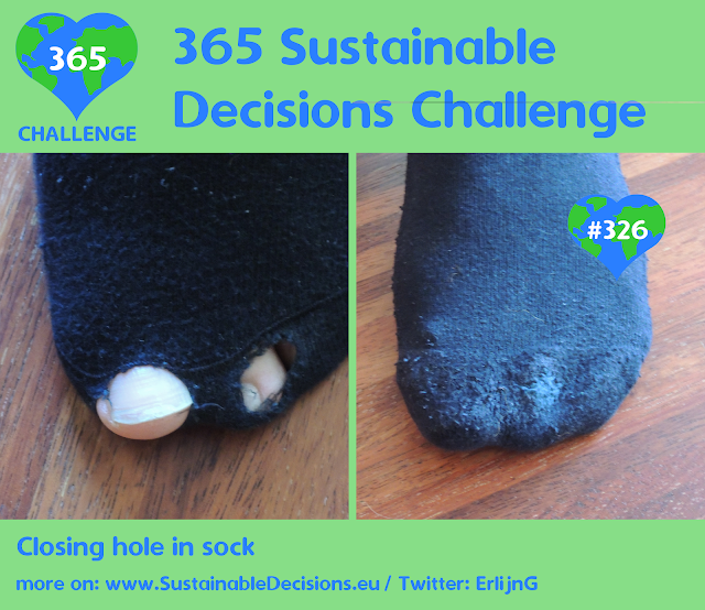 Closing hole in sock, reducing waste, saving money, sustainable living, climate action, sustainability