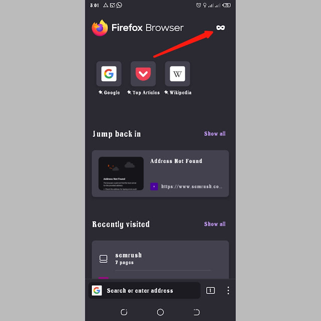 Private mode in Firefox browser