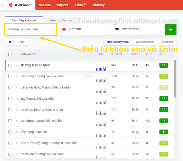 Cách sử dụng công cụ tìm từ khóa với KWFinder