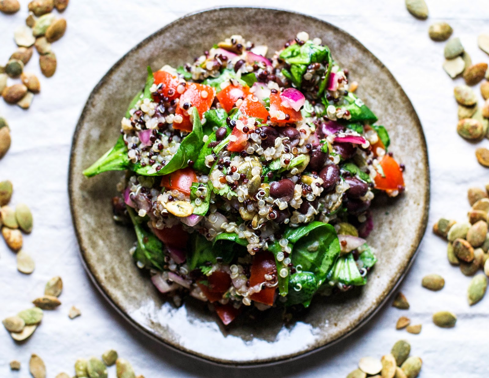 quinoa, lime, tomato, spinach, beans, fiber, protein, gluten-free, vegan, vegetarian, easy