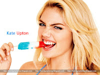 wallpaper photo, kate upton, she is biting colorful ice cream with sexy smile, for tablet screensaver